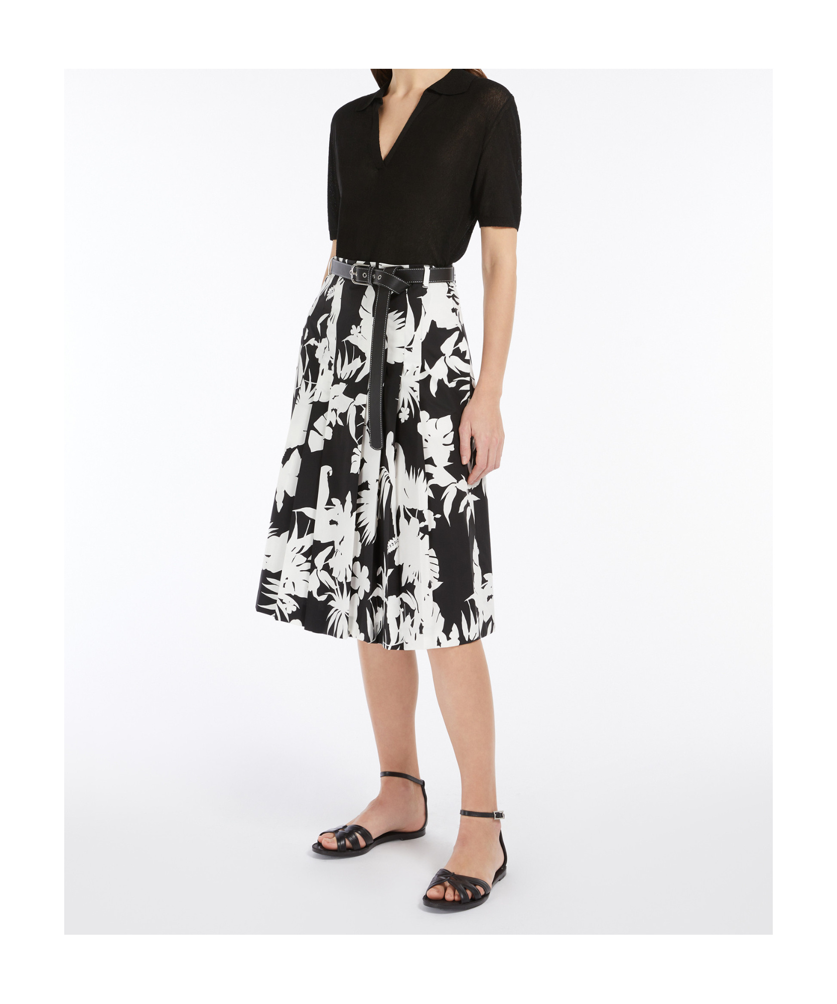 Max Mara Upe Pleated In Printed Popeline In Black