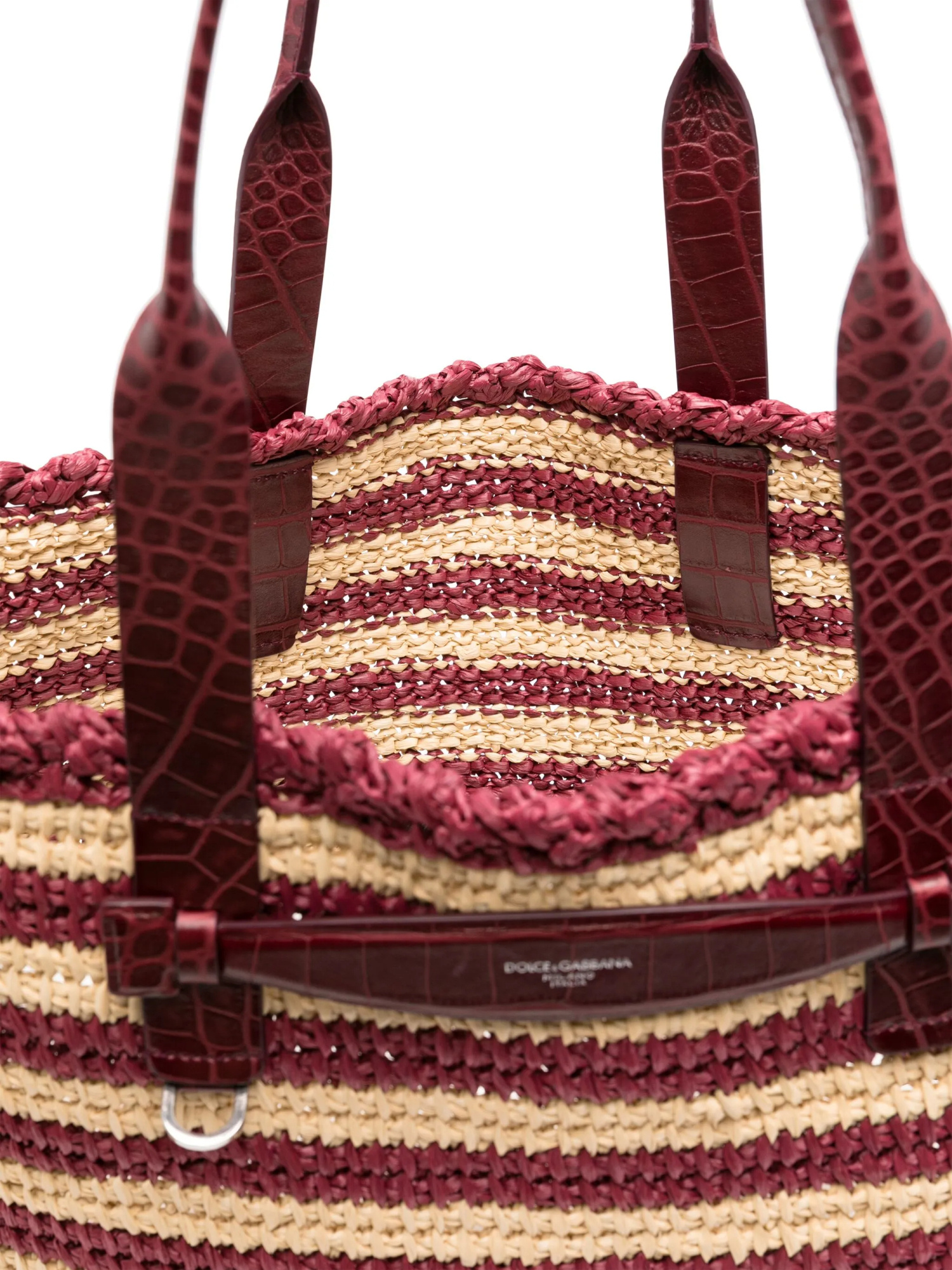 Dolce & Gabbana Striped Woven Tote Bag In Bordeaux Red