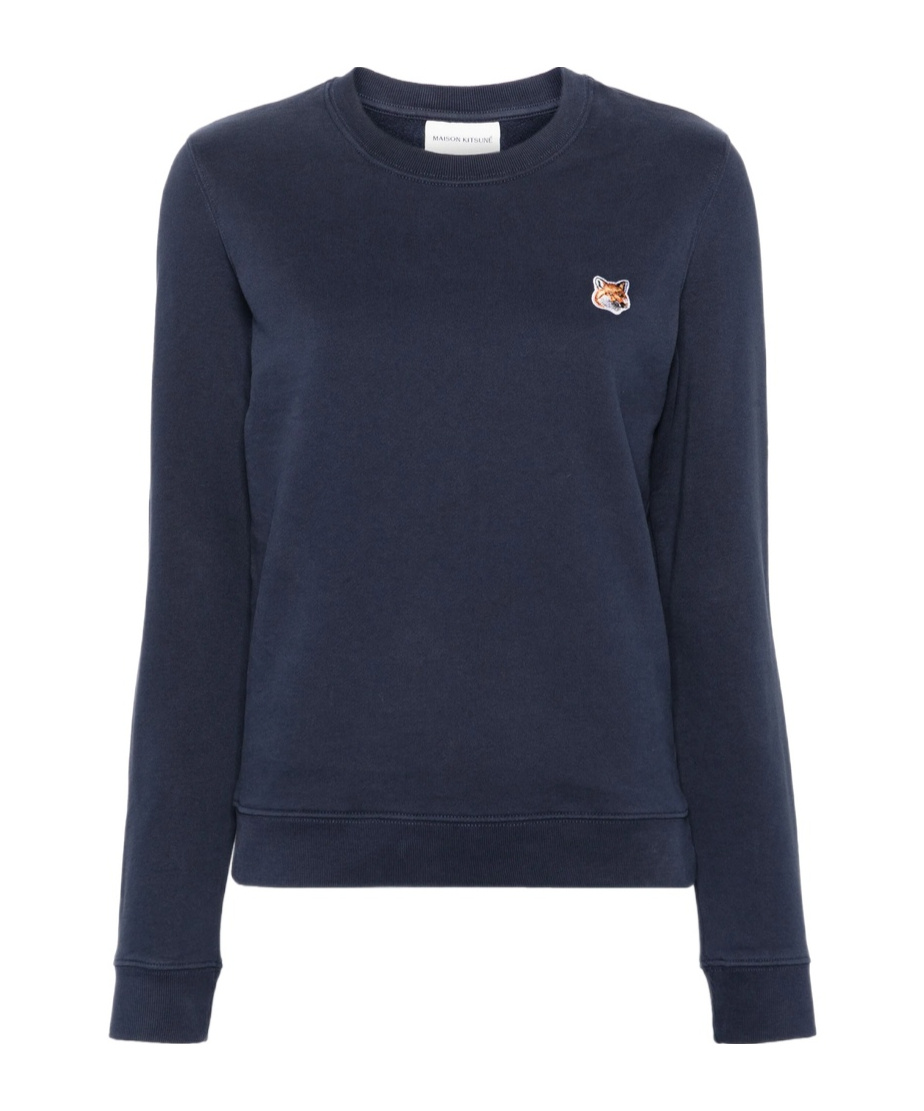 Maison Kitsuné Blue Crewneck Sweater With Fox Head Logo Patch On The Front In Cotton Woman In Blue