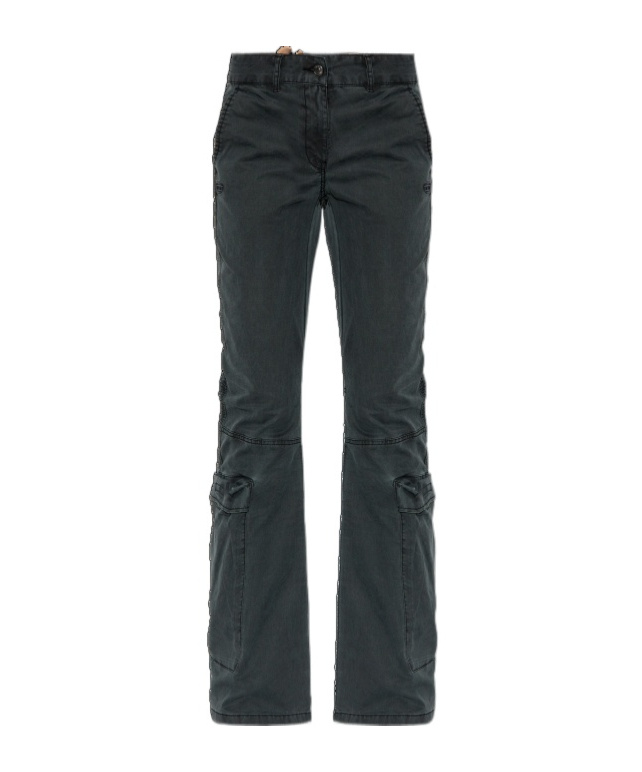 Diesel Low-rise Cotton Flared Trousers In Black