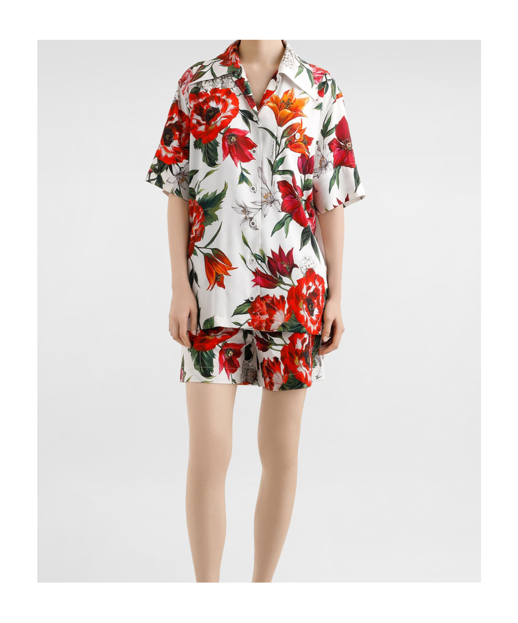 Dolce & Gabbana Flower-print Charmeuse Shirt In Multi