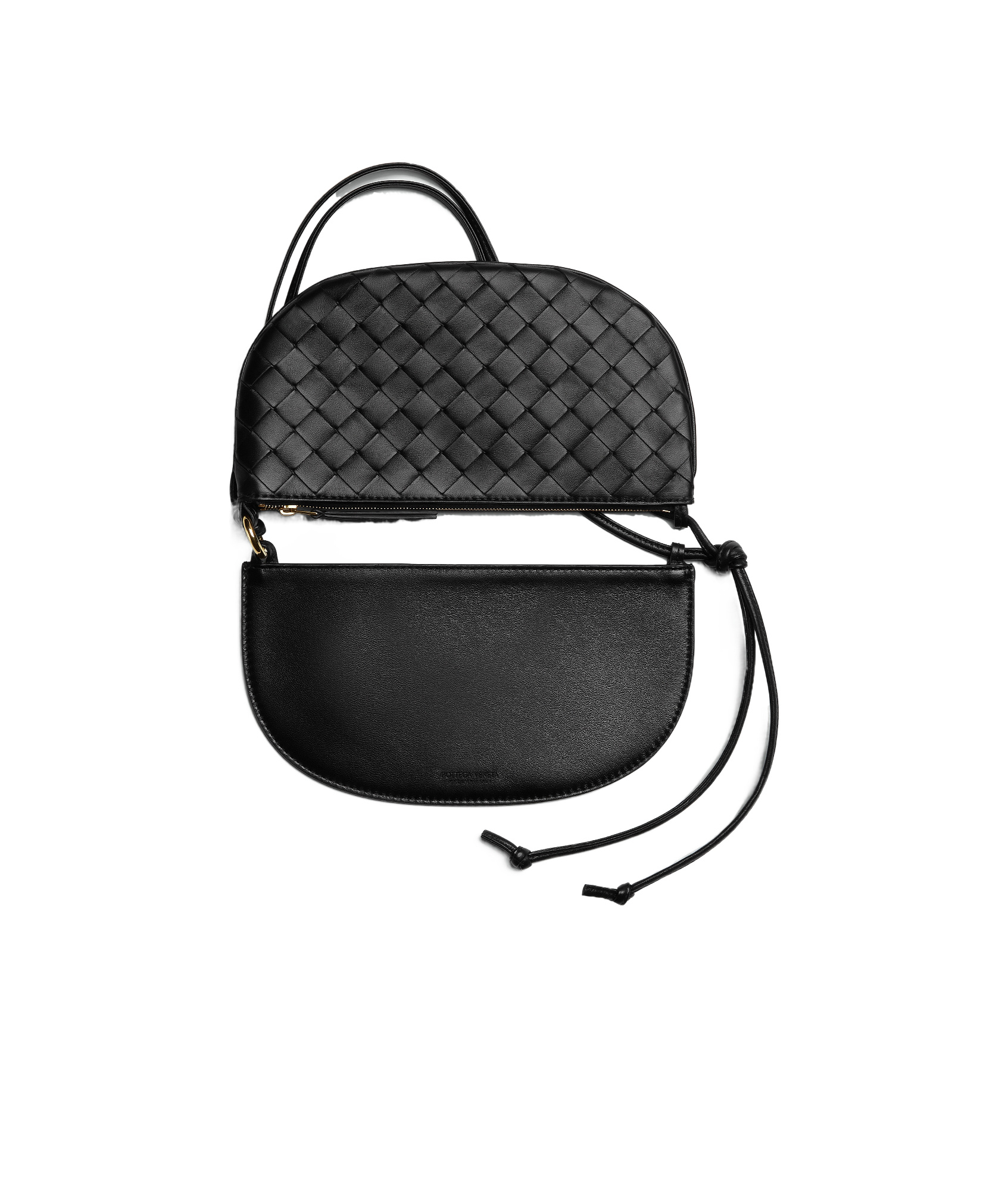 Bottega Veneta Mini Intrecciato Pattern Handbag With Detachable Pouch In Black