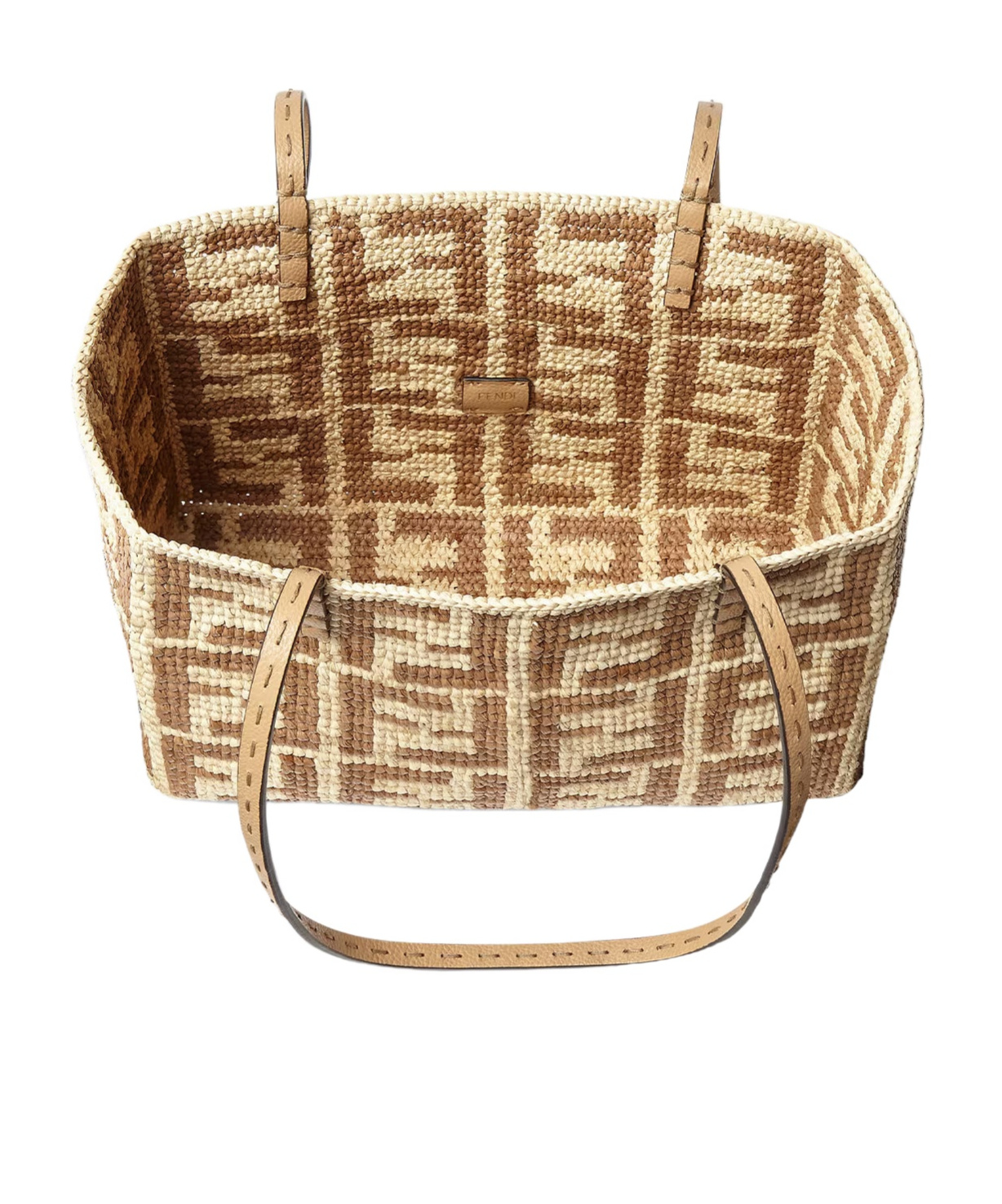 Shop Fendi Beige Ff Raffia Crochet Shopper