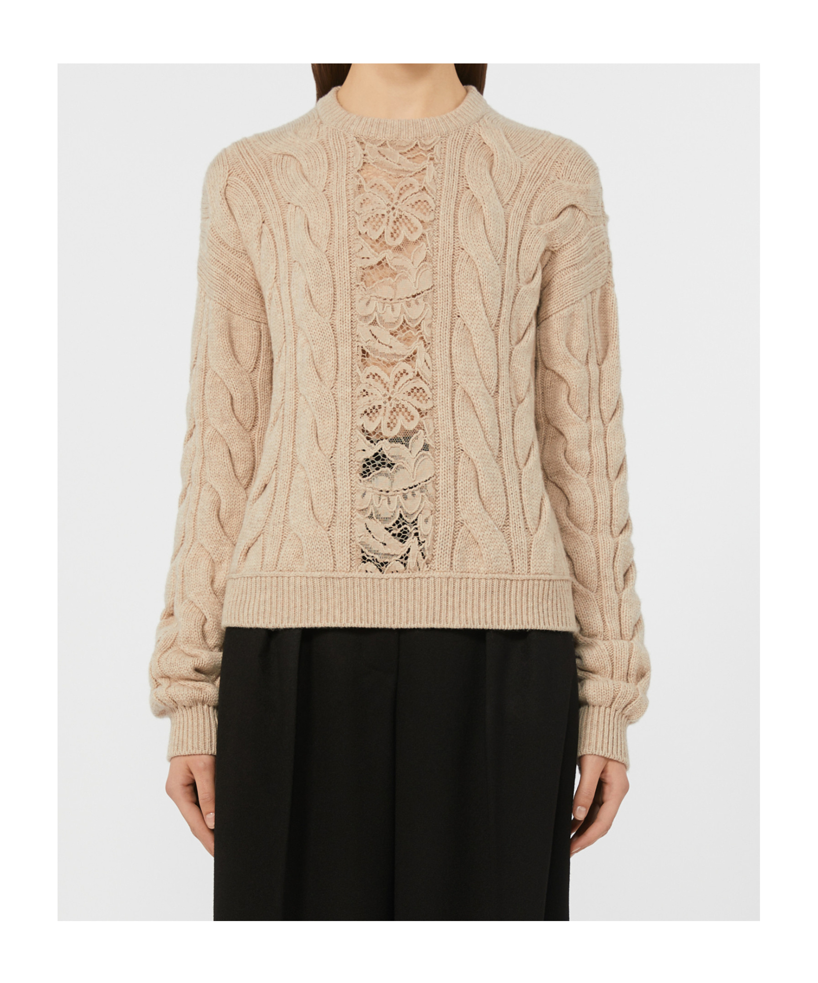 Max Mara Wool-cashmere Cable-knit Lace Sweater In Neutral