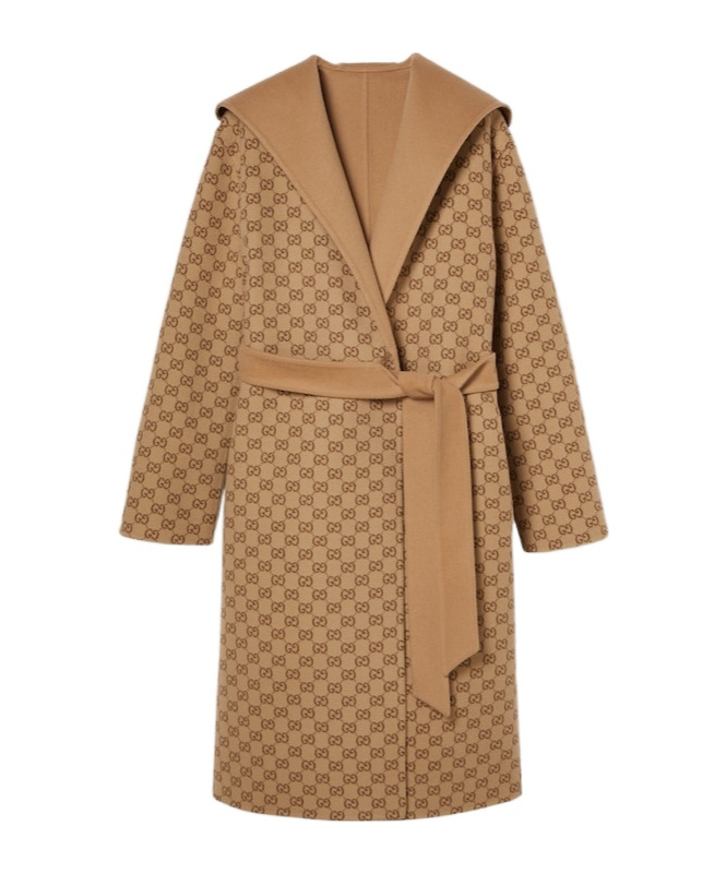 Gucci Reversible Wool Silk Blend Coat Gg In Brown