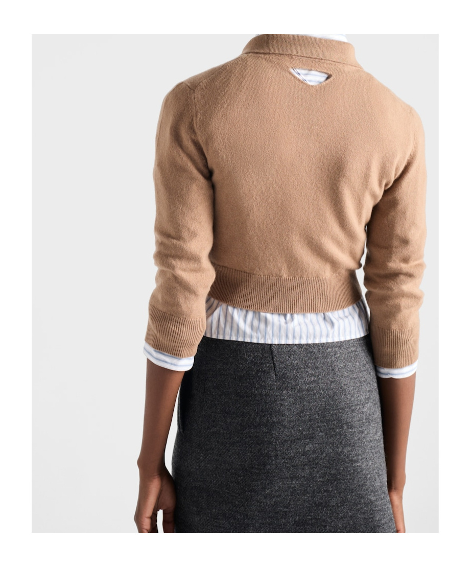 Prada Triangle-logo Half-zip Sweater In Brown