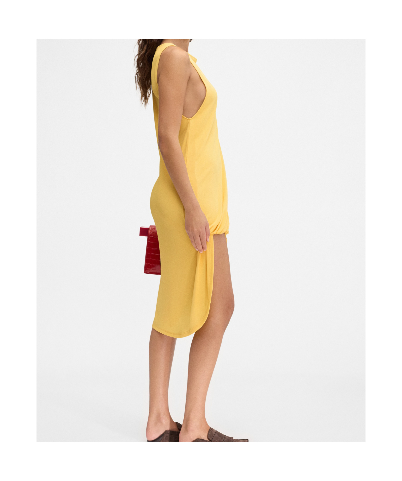 Jacquemus Peplo Sleeveless Draped High-low Dress In Yellow