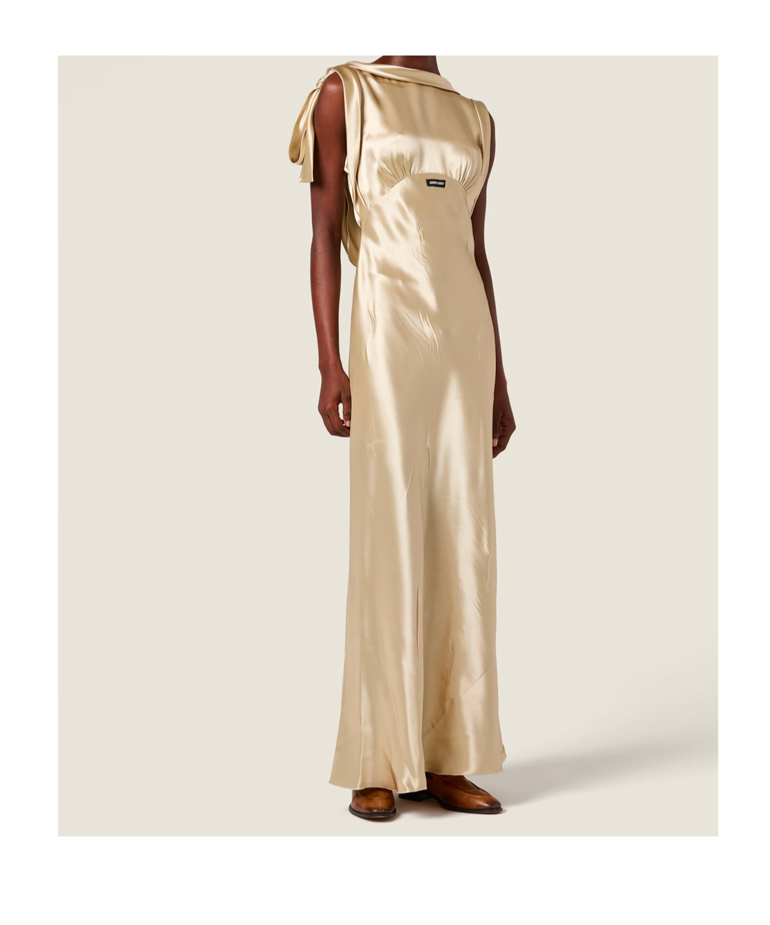 Miu Miu Satin Floor Length Dress With Open Back In Neutral