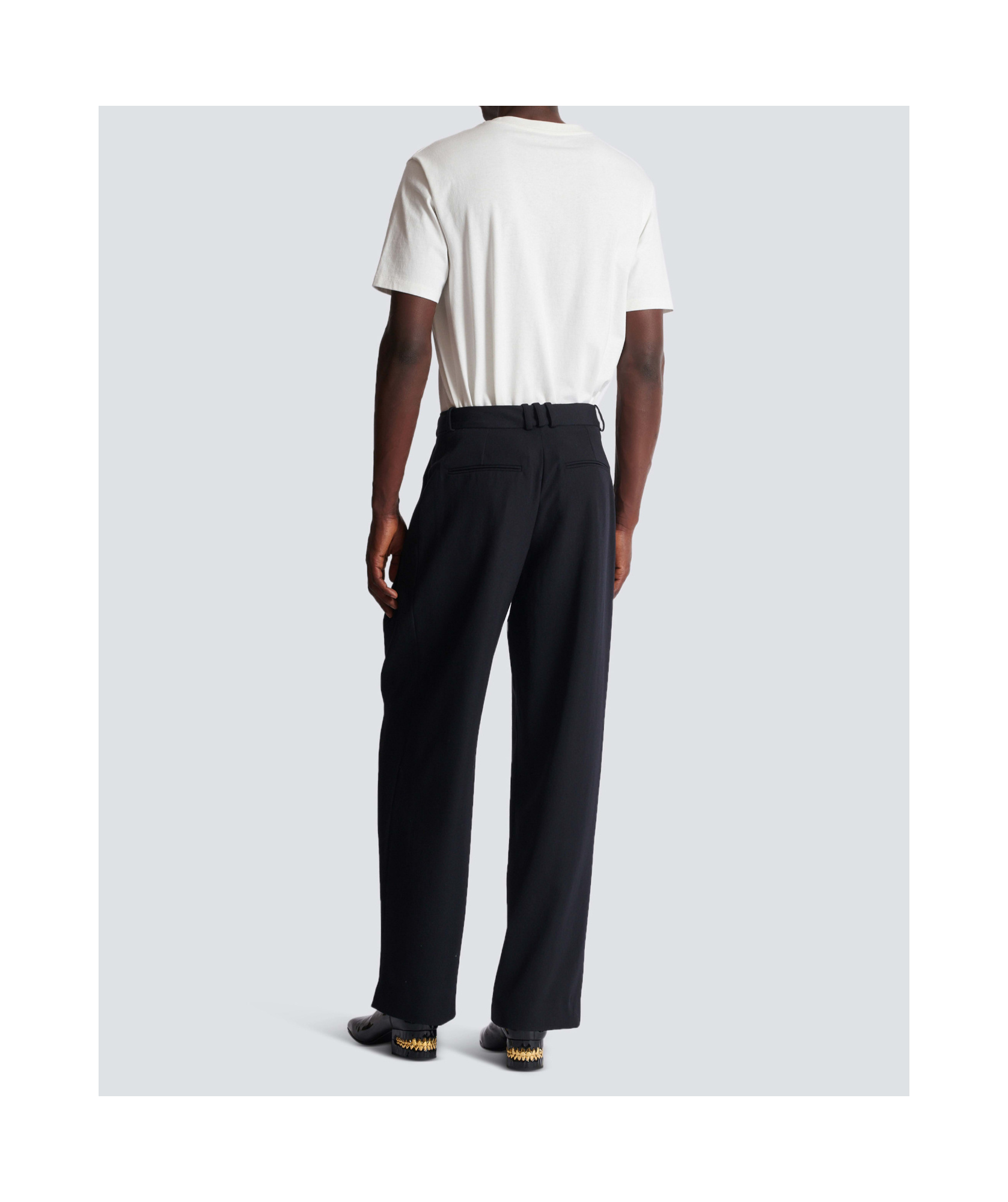 Balmain Straight Leg Pleated Pants With Pockets And Belt Loops In Black