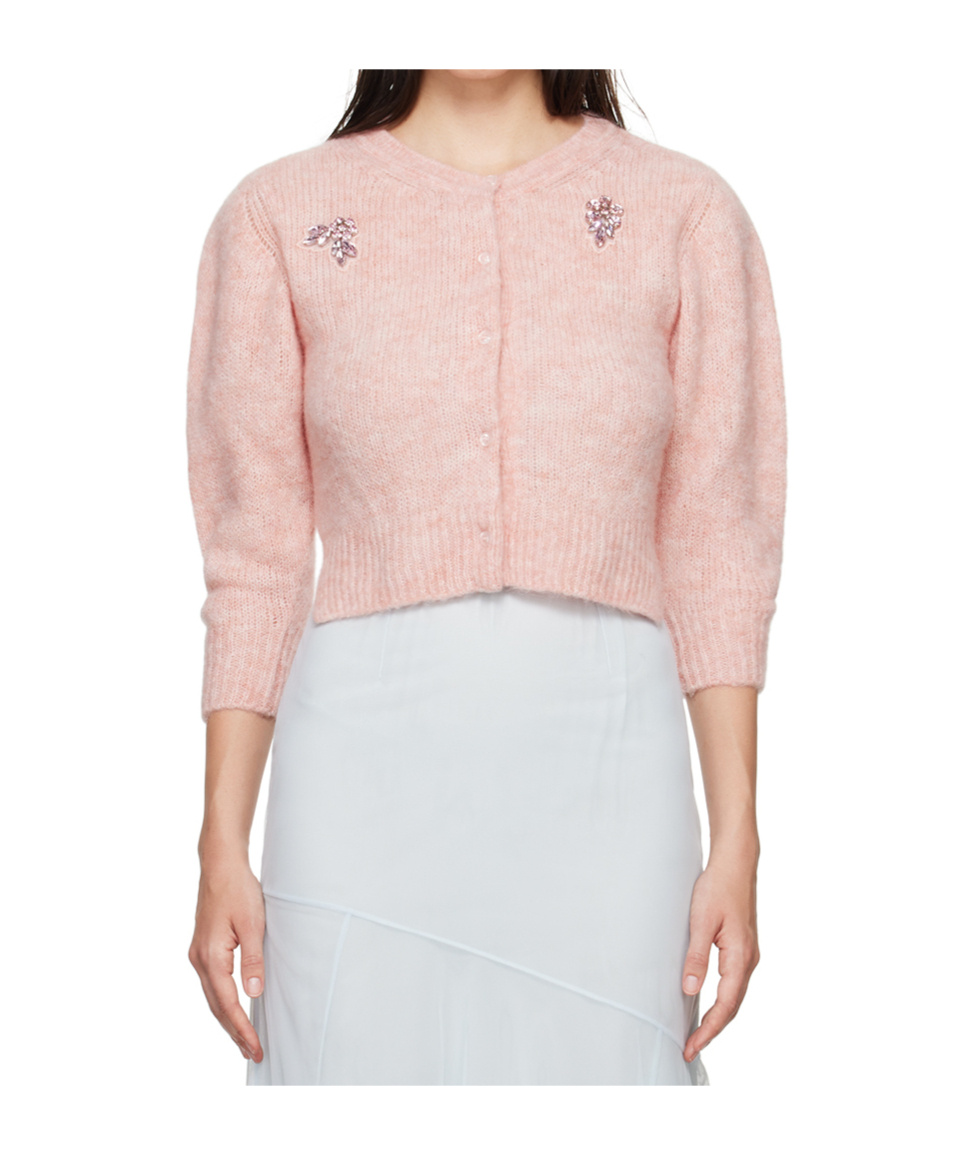 Simone Rocha Pink Cropped Alpaca Knit Cardigan In Pink