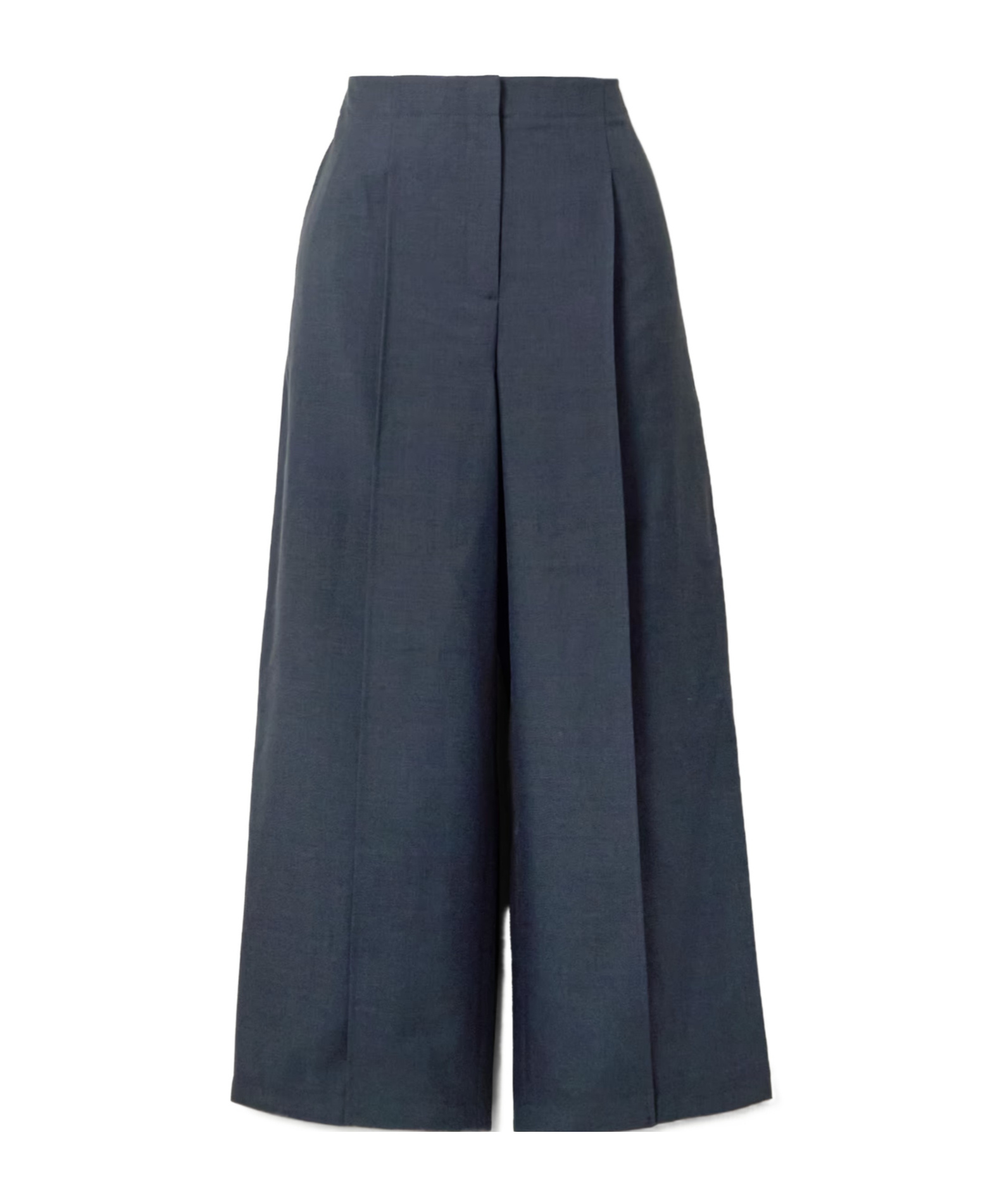 Theory Cropped Pleated Cotton-twill Wide-leg Pants In Blue