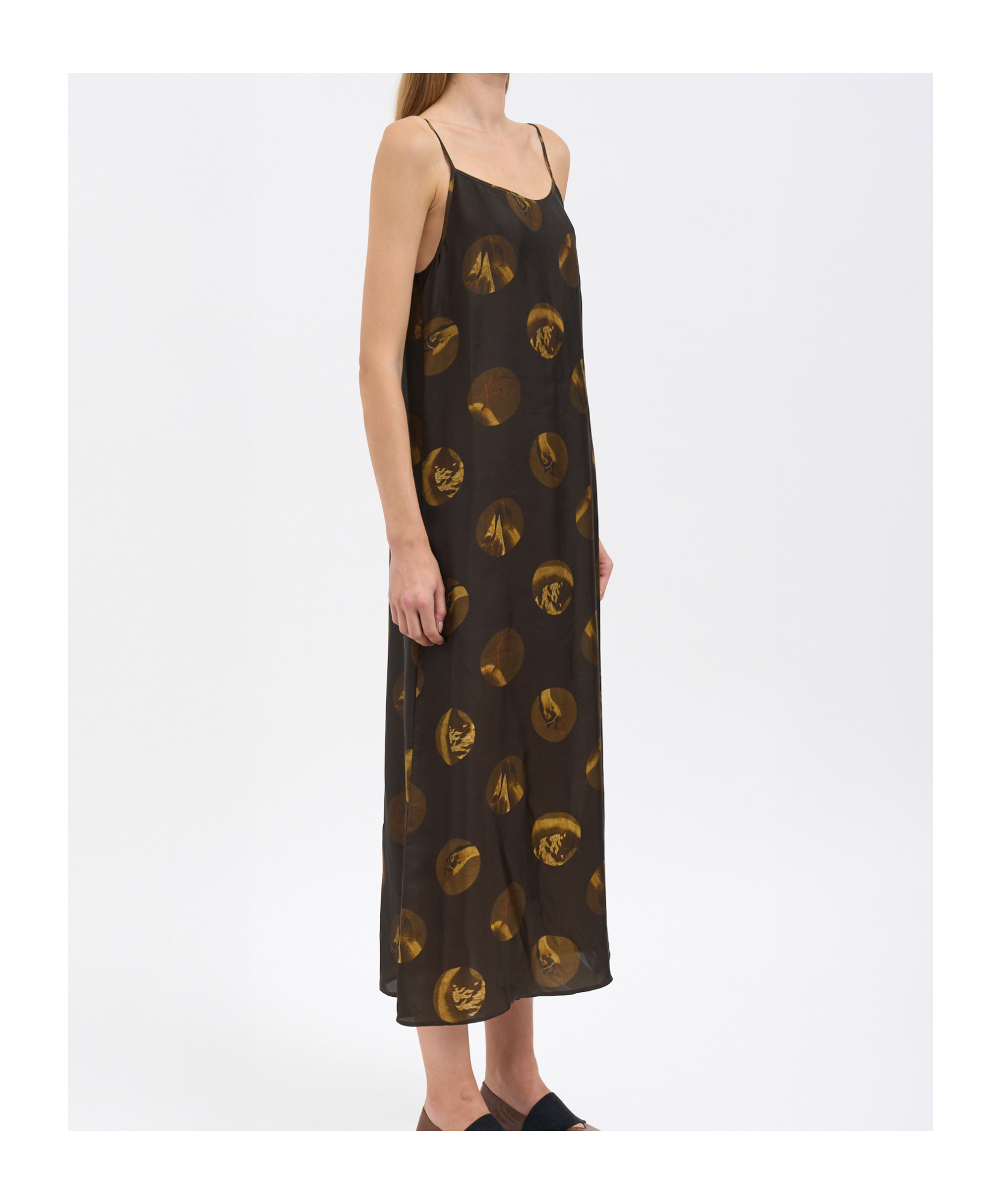 Uma Wang Anaya Brown Sleeveless Dress With Round Neck And All-over Motif In Viscose Blend Woman In Multi