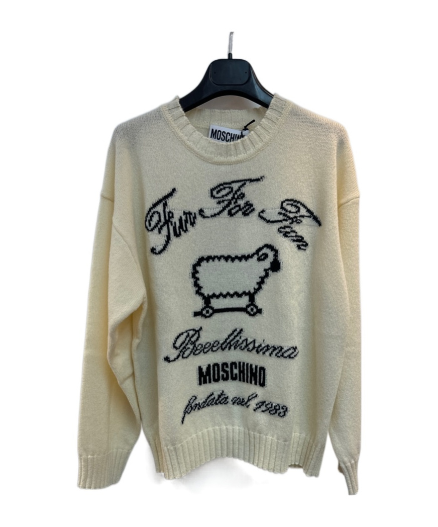 Moschino Round-collar And Long-sleeved Sweater In Gray