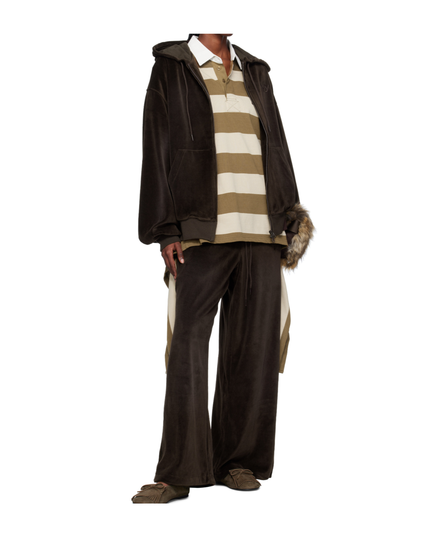 Open Yy Velvet Wide-leg Casual Pants In Brown