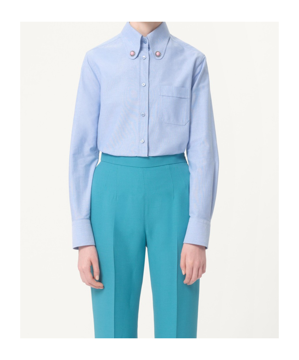 Valentino Light Blue Shirt With Jewelled Buttons In Blue