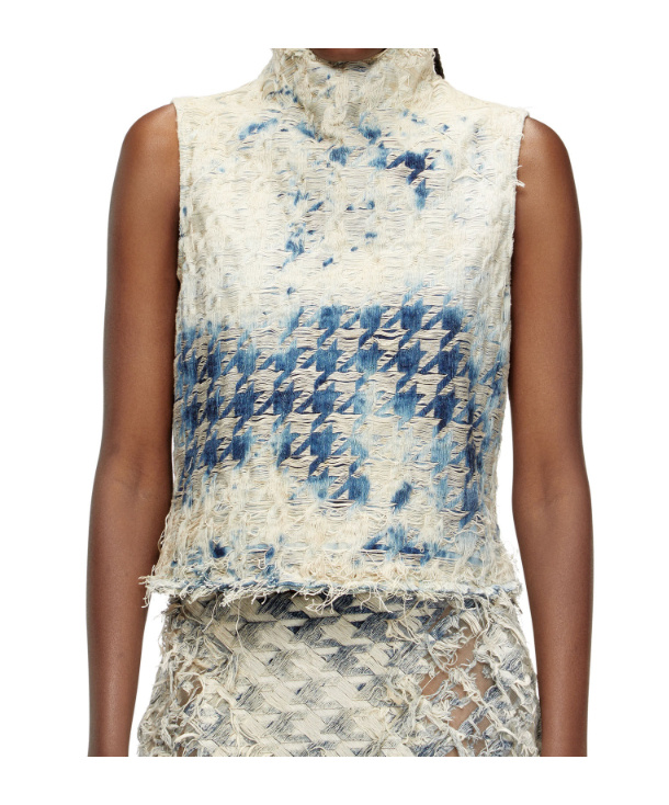 Diesel Sleeveless Top In Houndstooth-weave Denim In Neutral