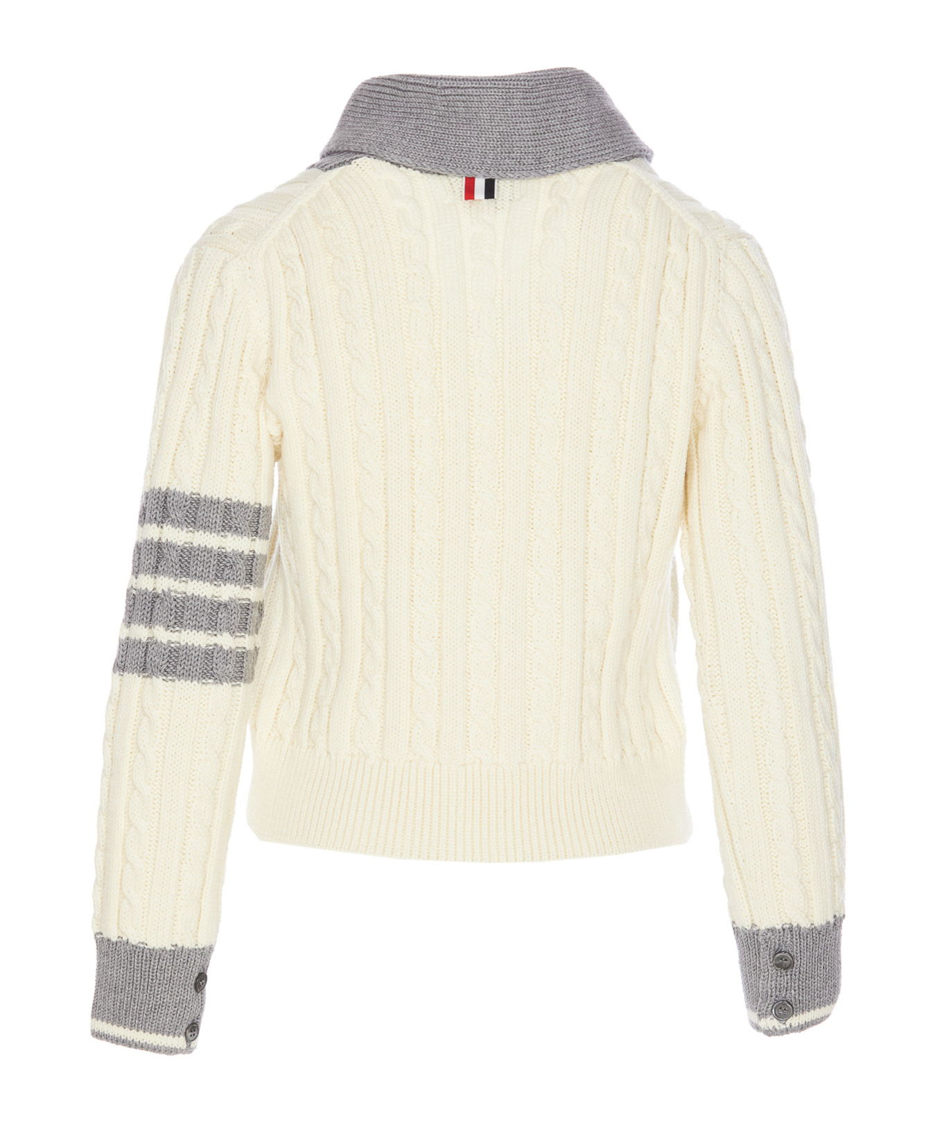 Thom Browne 4-bar Cable Knit Virgin Wool Shawl Cardigan In White