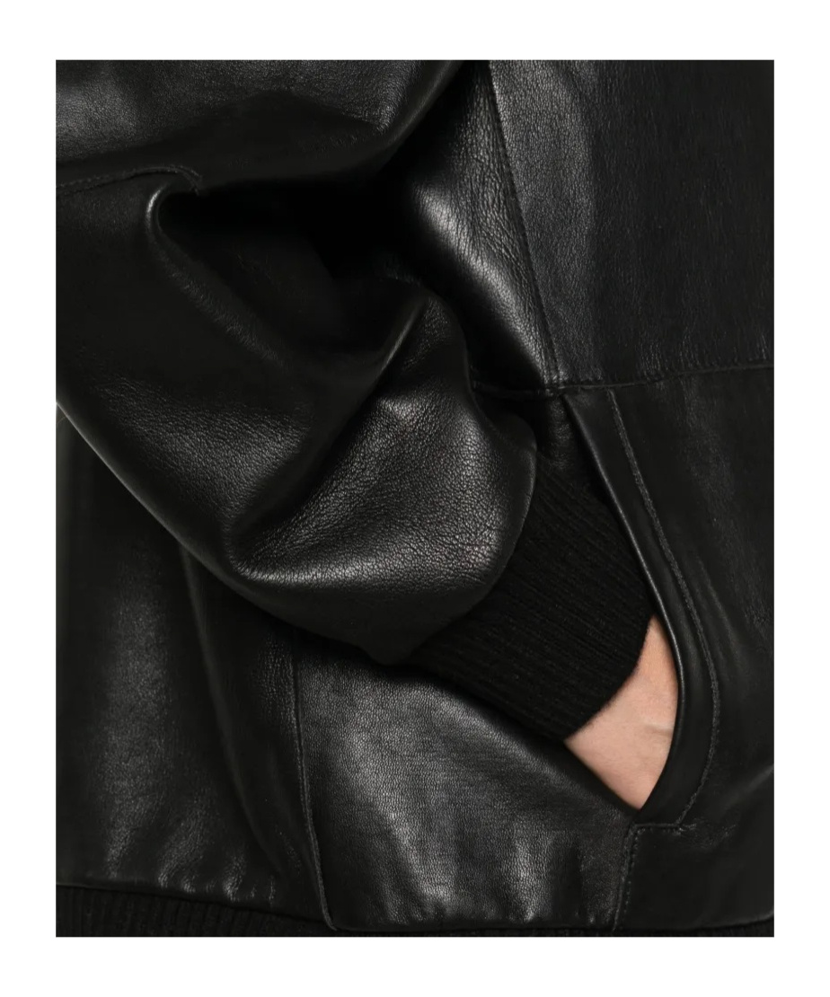 P.a.r.o.s.h Hooded Leather Jacket In Black