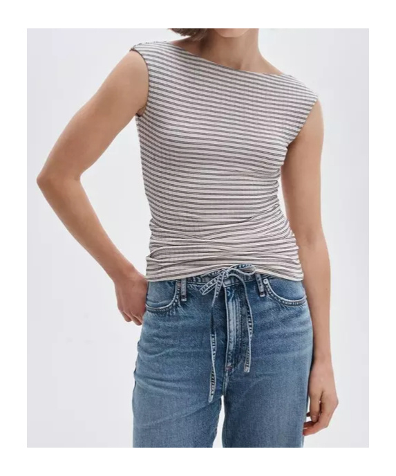 Rag & Bone Luca Stripe Rib Open Back Tee In White
