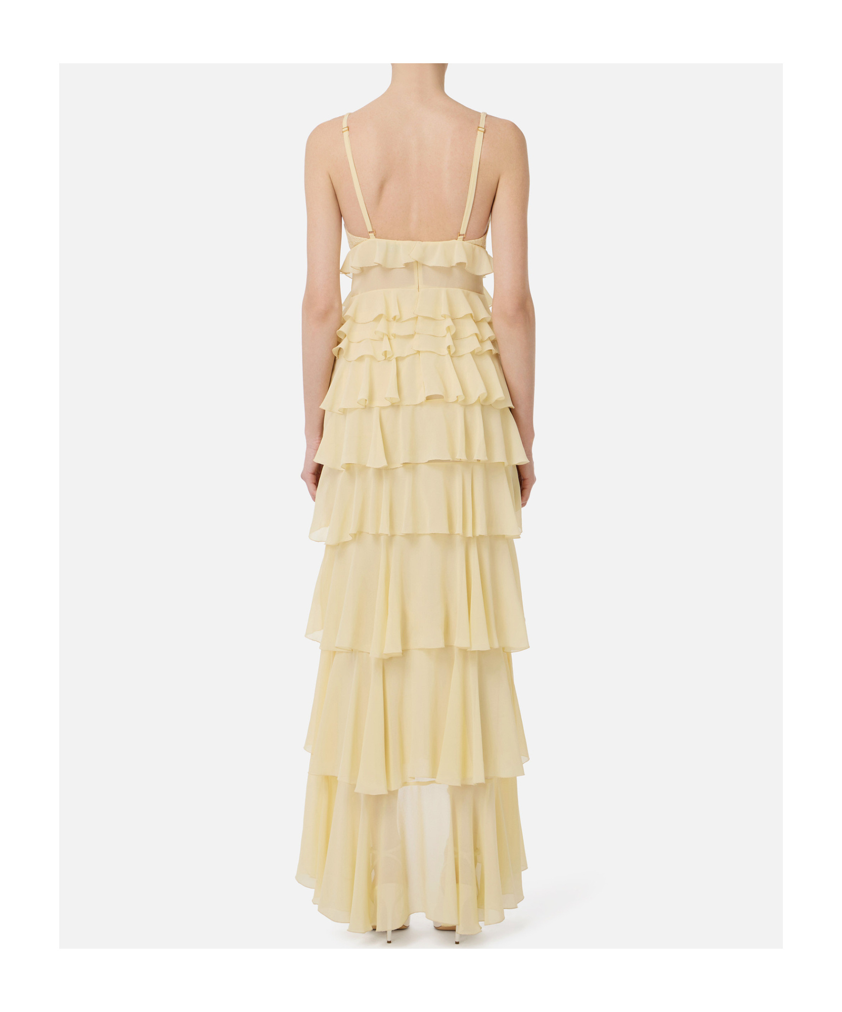 Elisabetta Franchi Lace And Ruffles Long Sleeve Dress In Nude