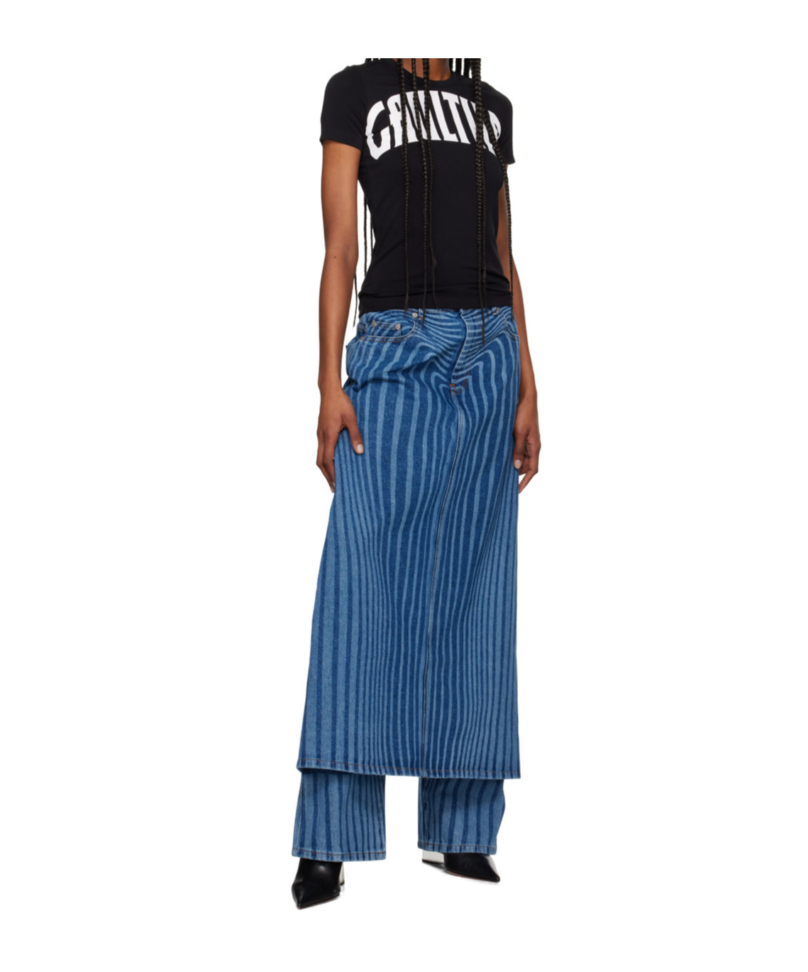 Jean Paul Gaultier Open-necked Black Shirt In Blue