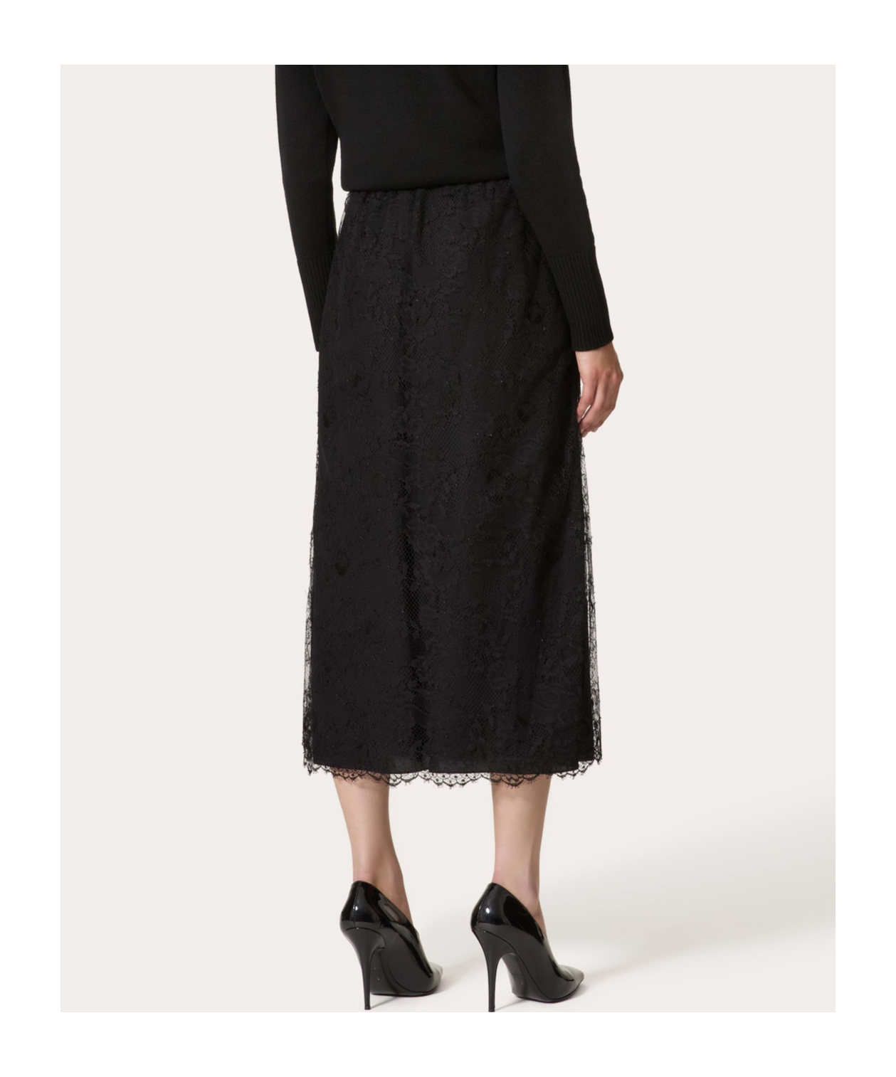 Valentino Lace-detail Midi Skirt In Black