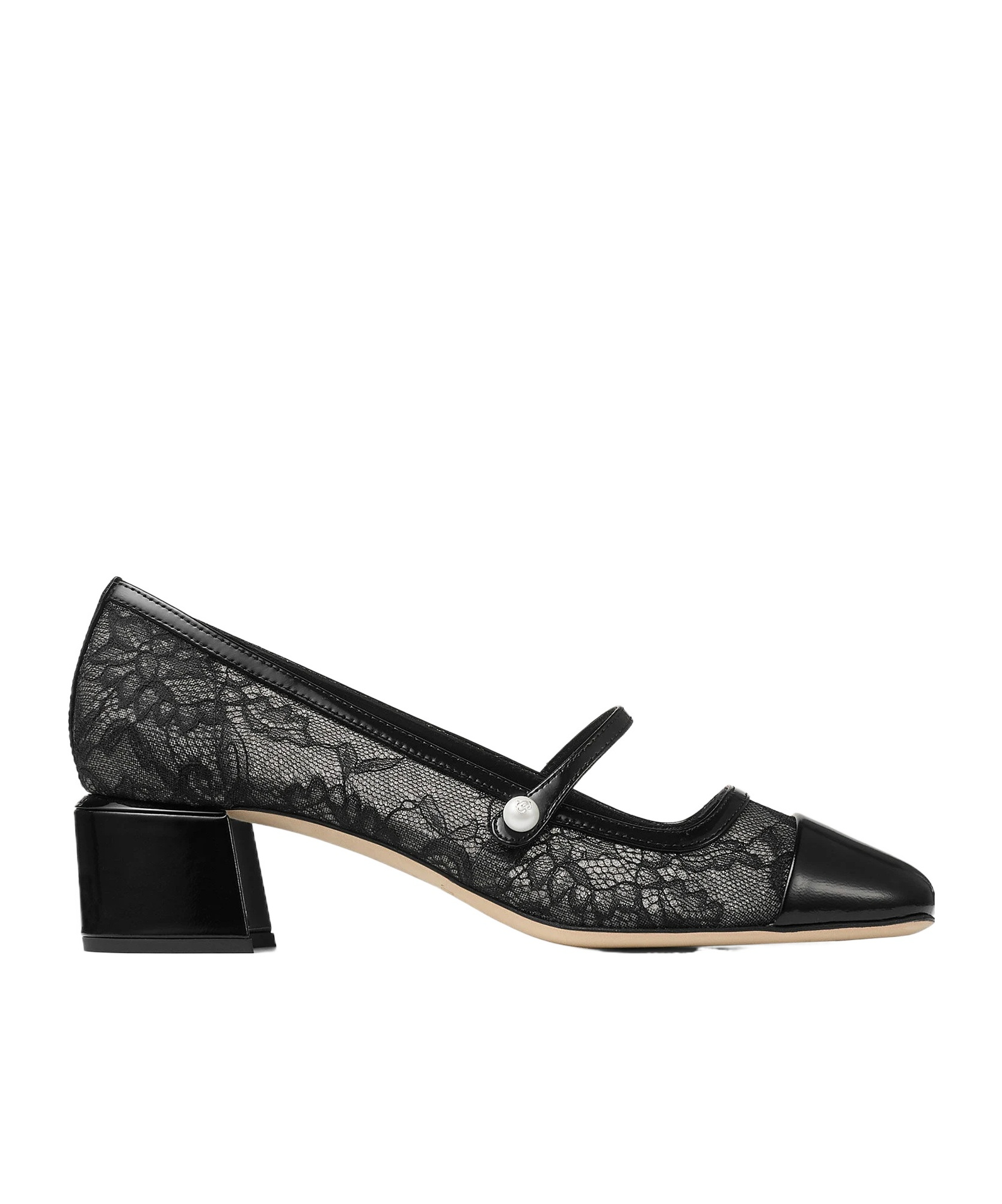 Jimmy Choo Elisa Pumps Block Heel Lace Overlay Pearls In Black