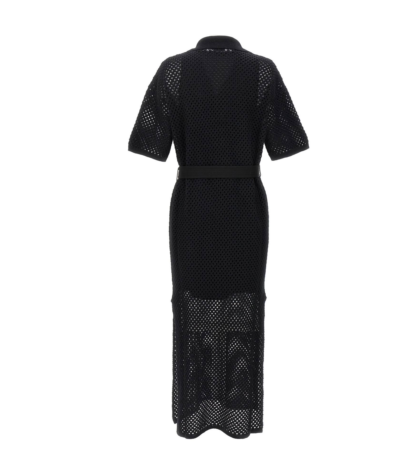Brunello Cucinelli Belted Crochet Knit Midi Dress In Black