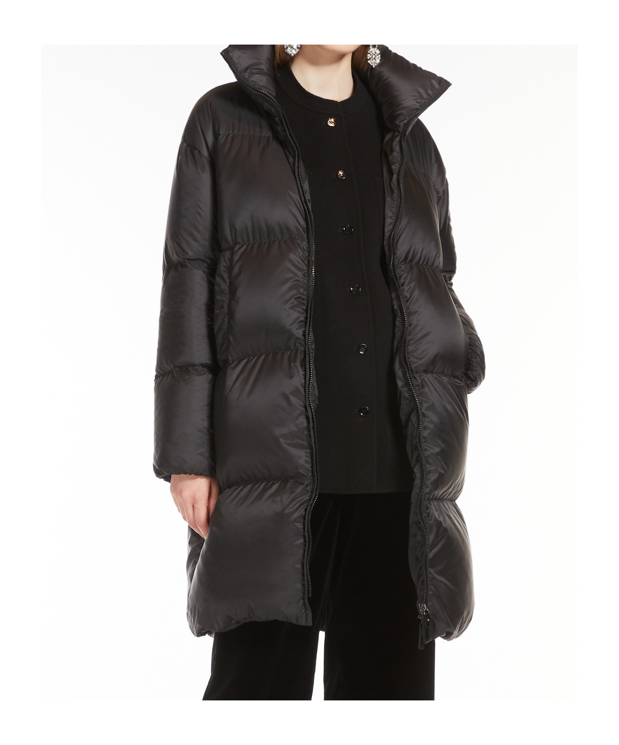 Max Mara Waterproof Long Down Jacket In Black