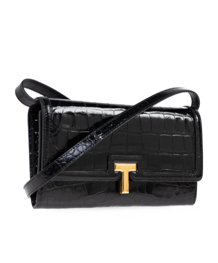 Tom Ford Mini Shoulder Bag In Stamped Crocodile Calf Leather In Black