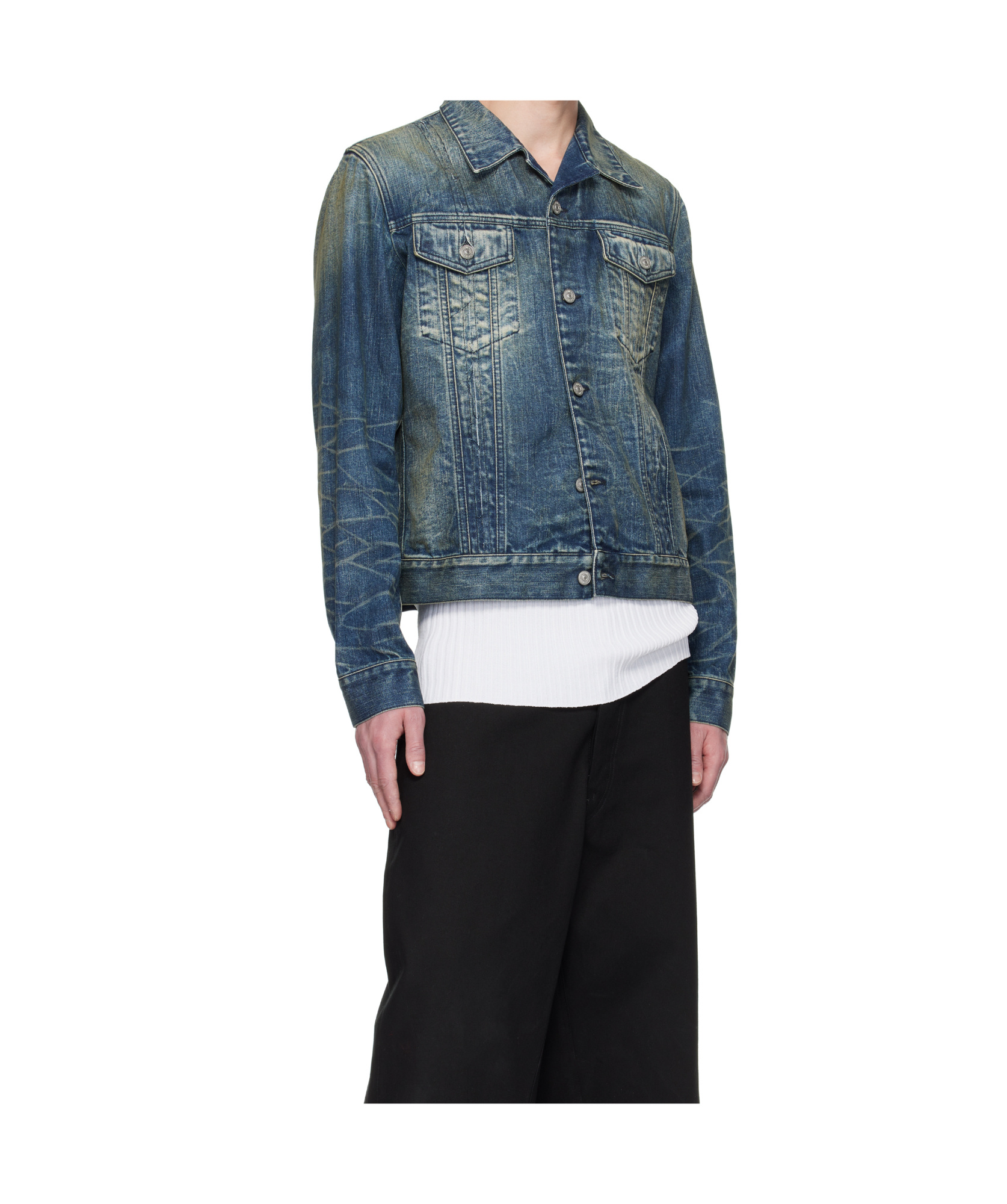Mm6 Maison Margiela Men's Paint Splashed Denim Jacket In Blue