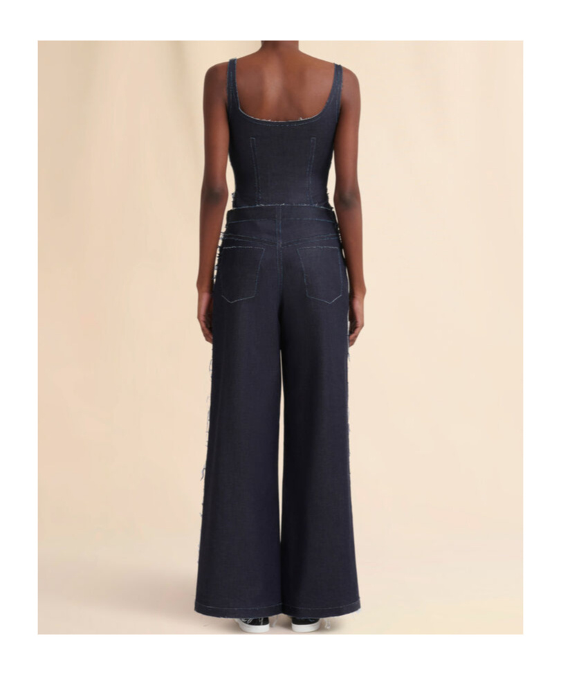 Marni Wide Leg Cotton Jeans With Raw Finish In Blue Black
