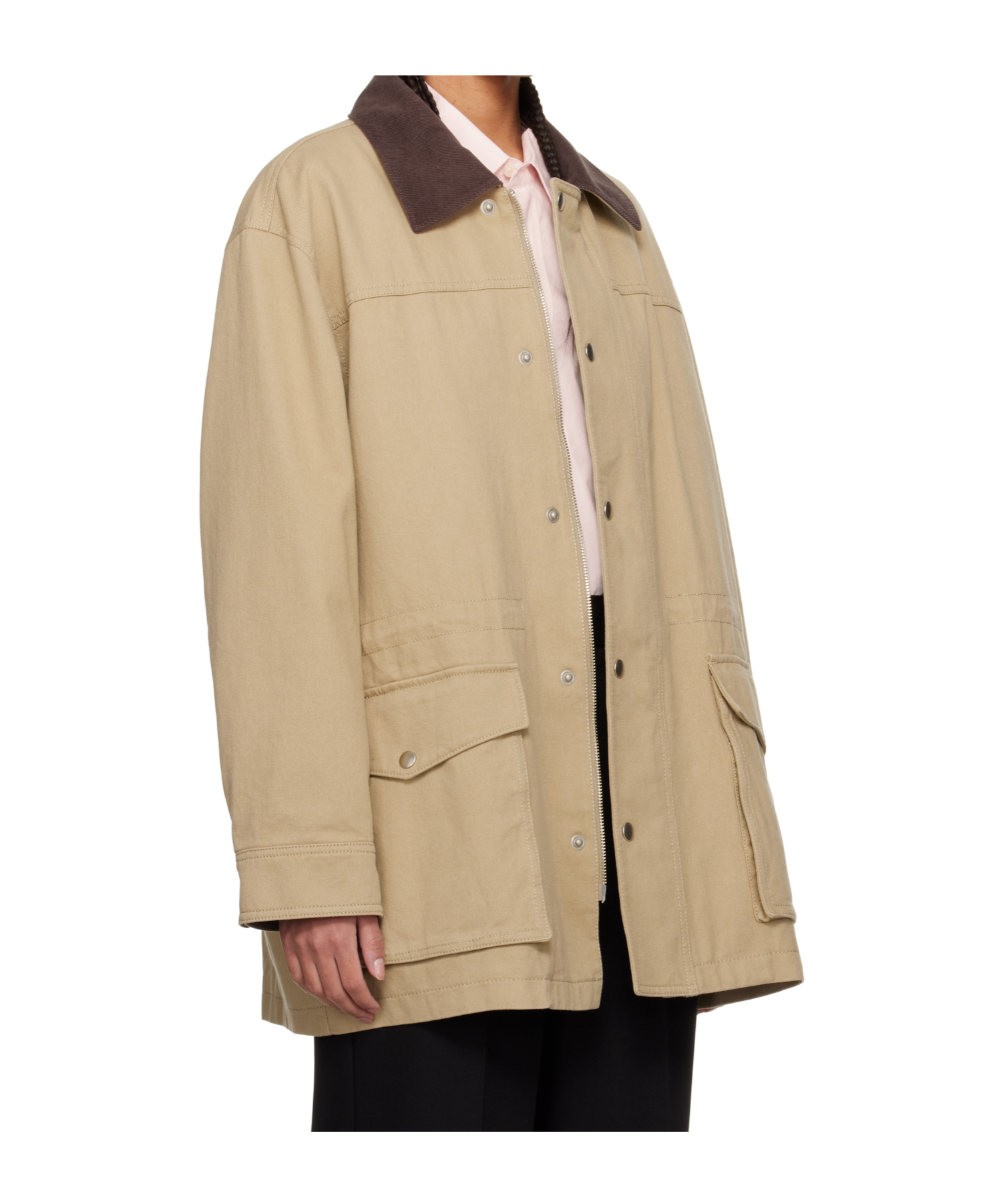 Dunst Beige Jacket With Corduroy Collar And Front Snap Button Closure In Cotton Woman In Brown
