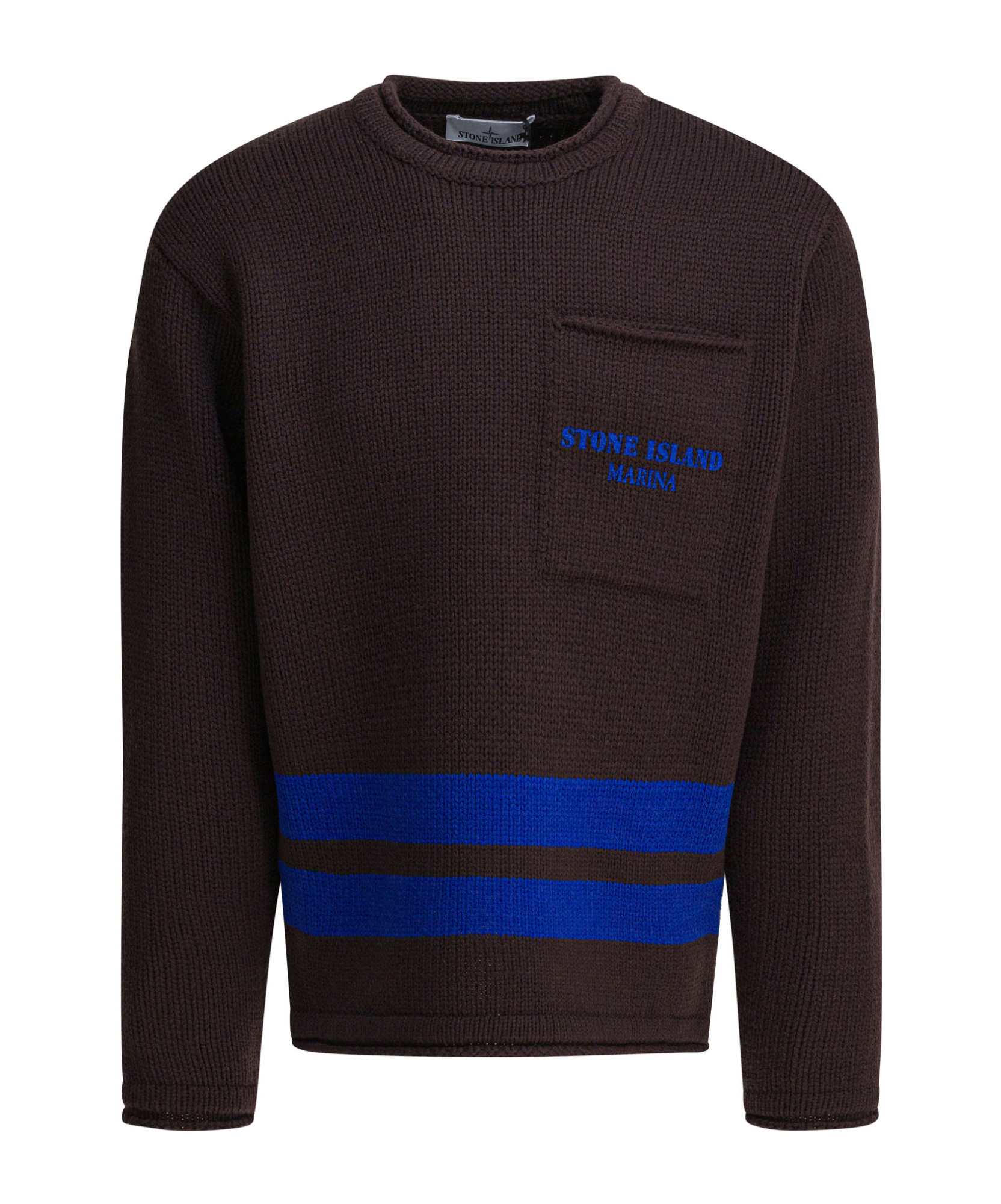 Stone Island Pocket-detail Striped Sweater In Brown