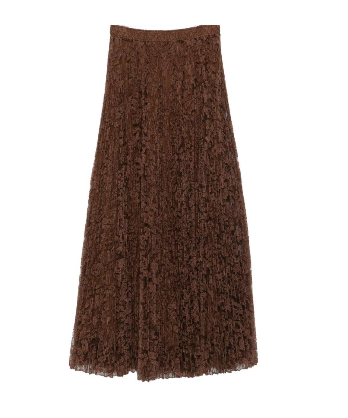 Ermanno Scervino Pleated Lace Maxi Skirt In Brown