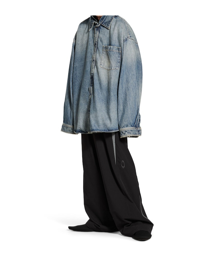 Balenciaga Shirt Hooded Denim Coat In Gray