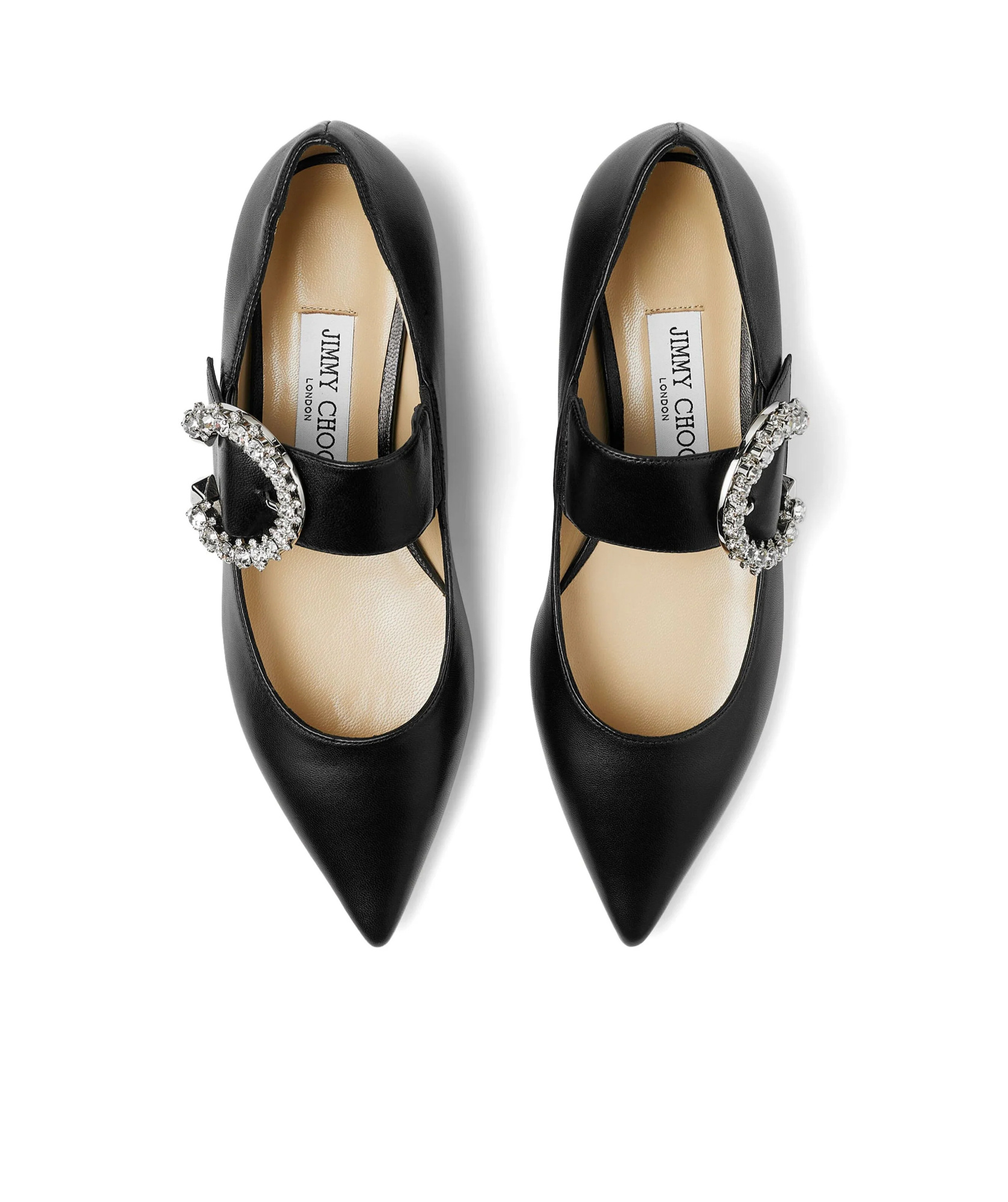 Jimmy Choo Melva Crystal-embellished Point-toe Ballet Flats In Black Leather In Black