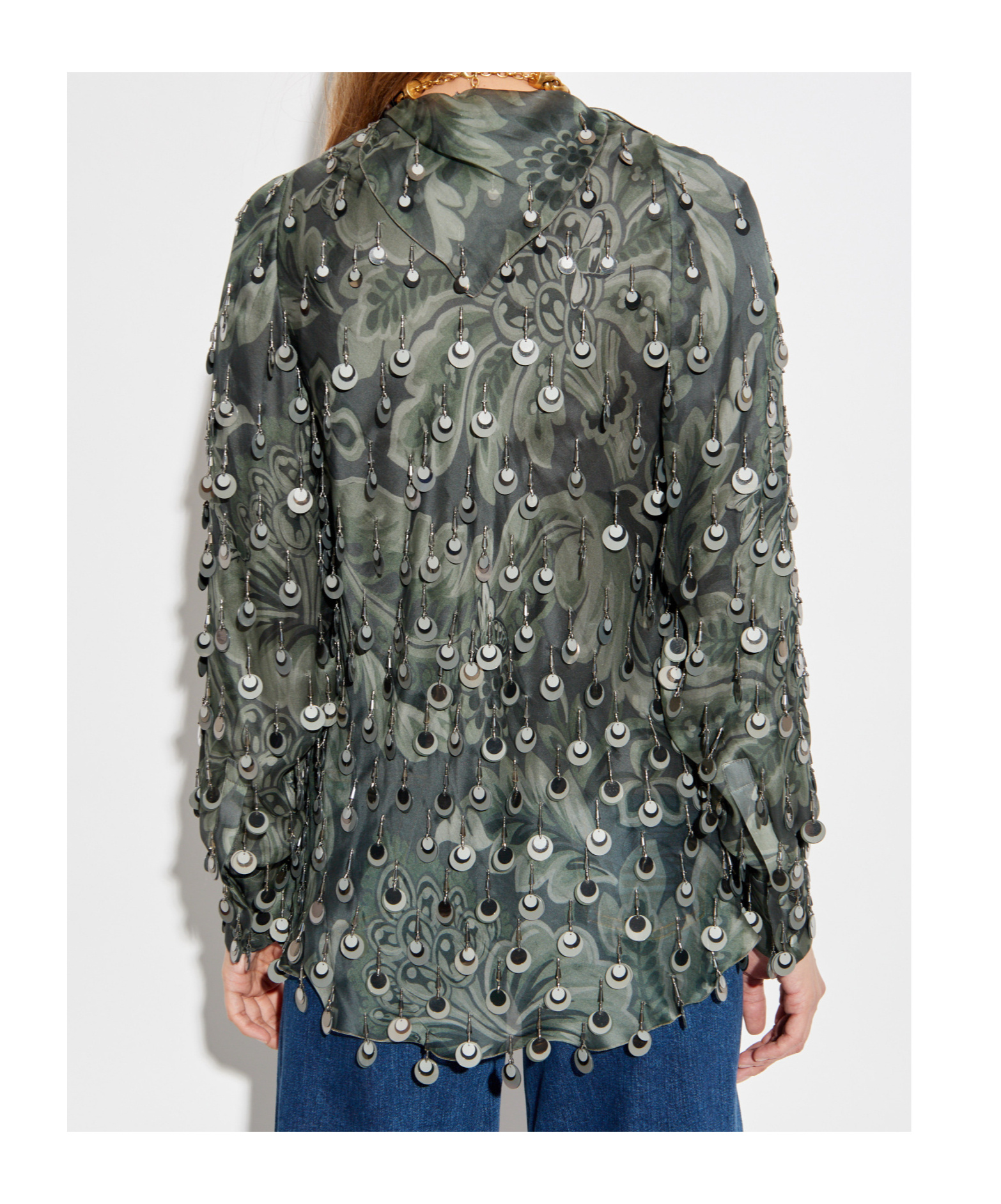 Etro Embellished Floral Blouse In Green