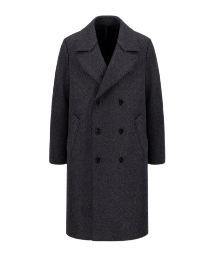 Harris Wharf London Anthracite Grey Double-breasted Wool Coat In Black