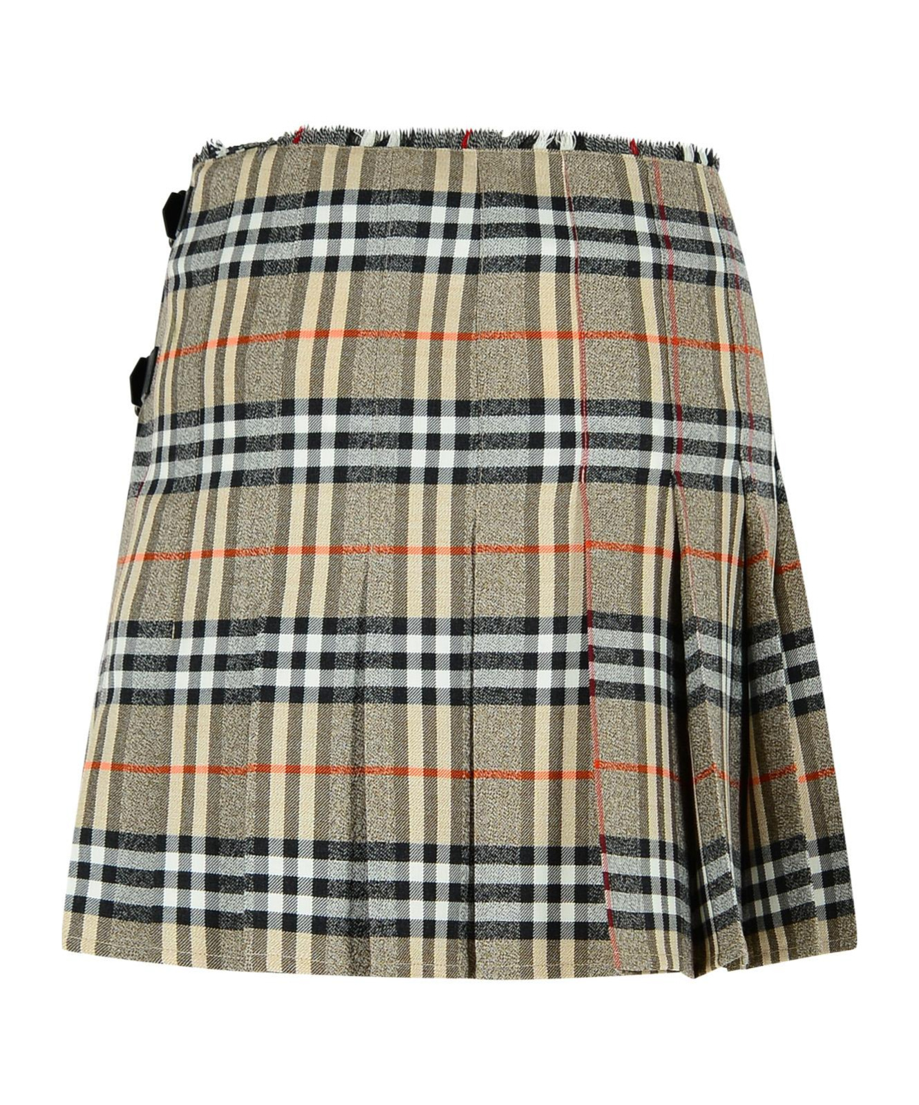 Burberry Womens Check-print Pleated Wool Mini Skirt Crater Dk Charcoal C In Gray