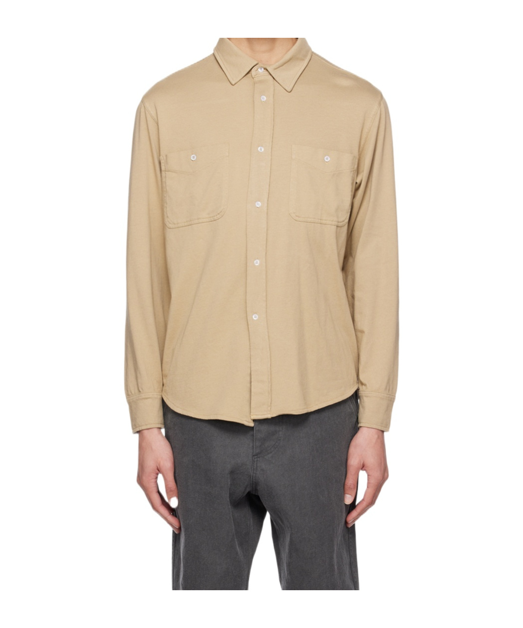 Officine Generale Button-down Long-sleeved Shirt In Brown