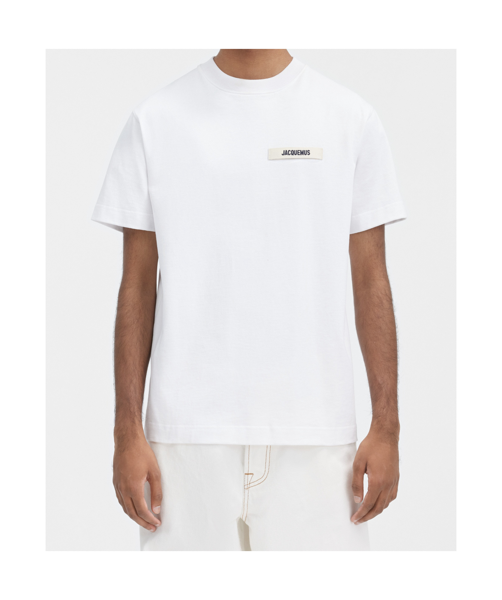 Jacquemus 'le T-shirt Gros Grain' White T-shirt With Logo Patch On The Front In White