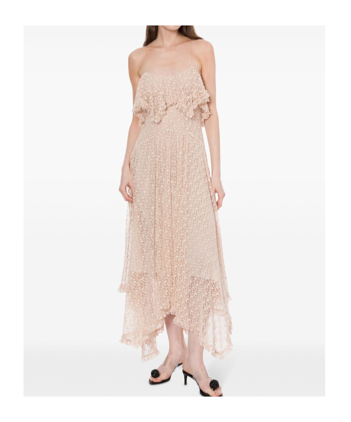 Philosophy Di Lorenzo Serafini Pink Long Dress With Crossed Straps On The Back In Lace Woman In Neutral