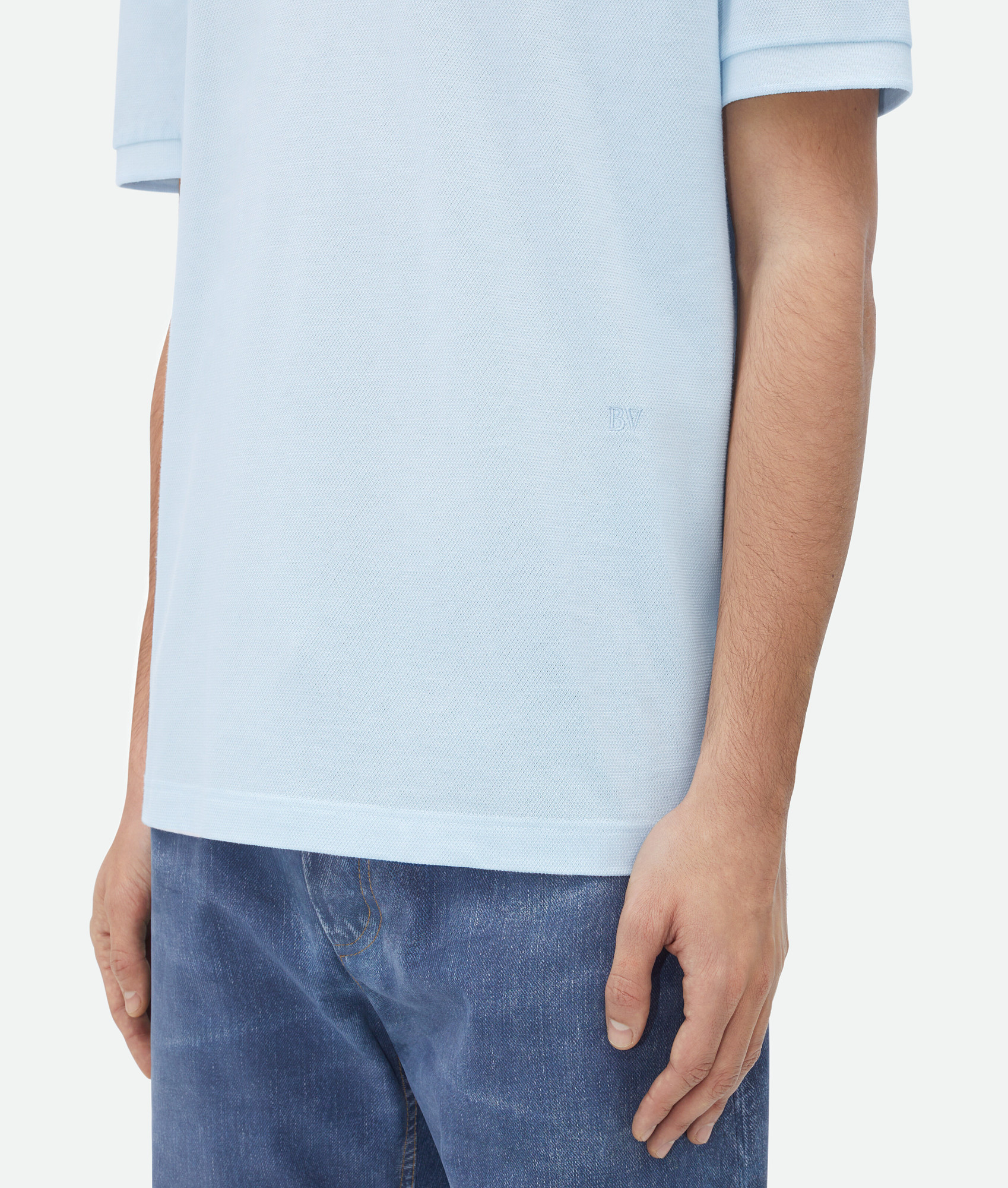 Bottega Veneta Logo-embroidered Cotton Polo Shirt In Blue
