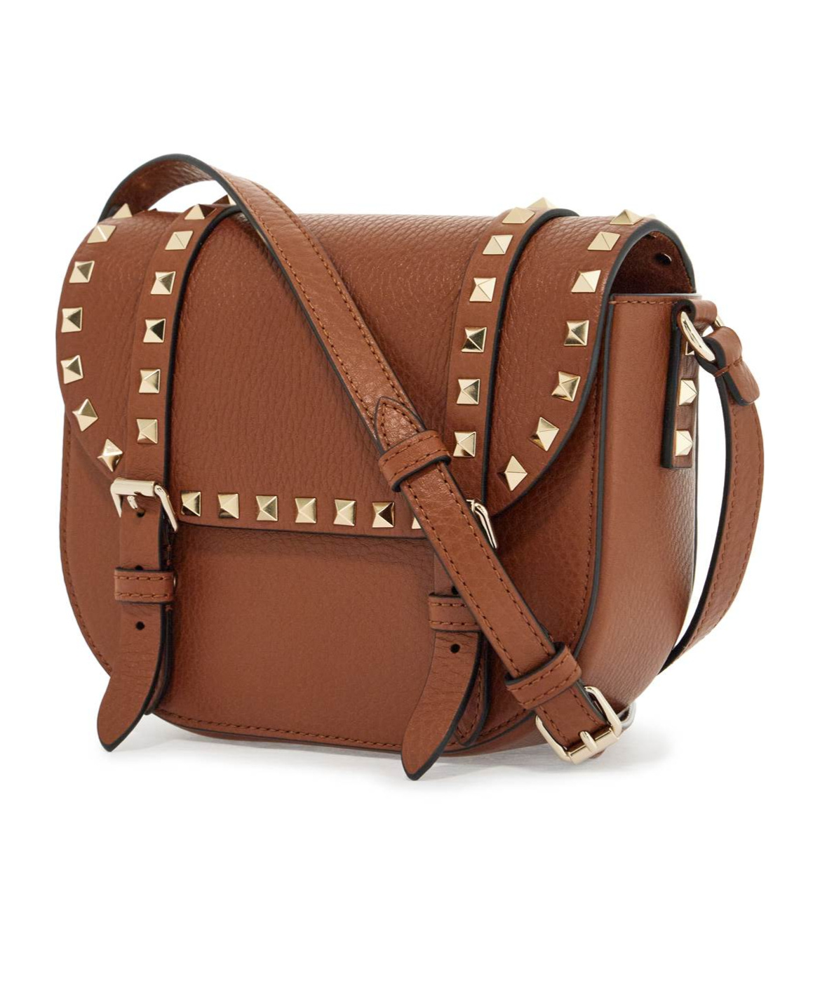 Valentino Garavani Rockstud Foldover Top Shoulder Bag In Brown