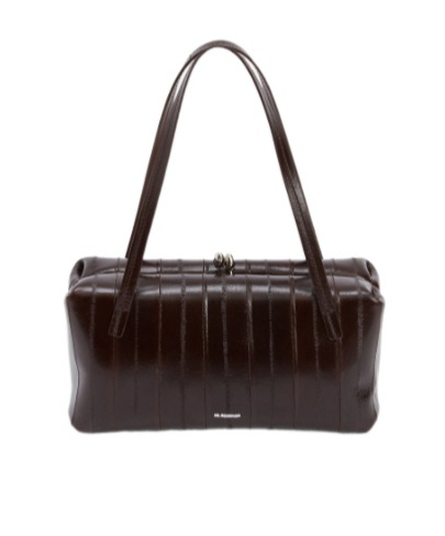 Jil Sander Paneled Cracked-leather Shoulder Bag In Brown