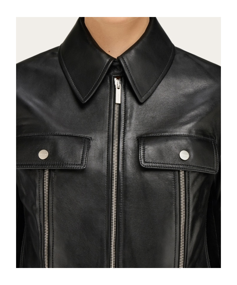 Ferragamo Biker Jacket With Vertical Zip Detail In Black