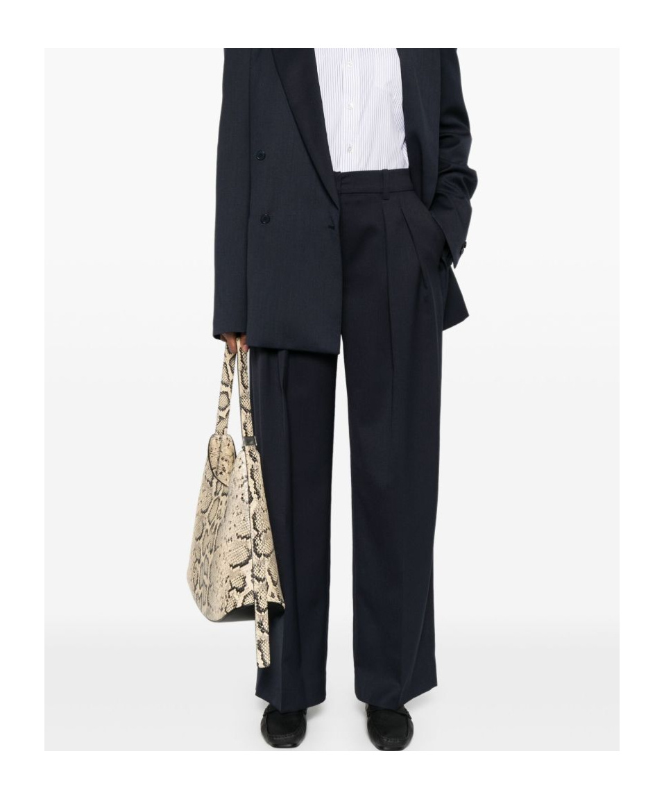 The Frankie Shop Wool Blend Wide Leg Trousers With Belt Loops In Blue