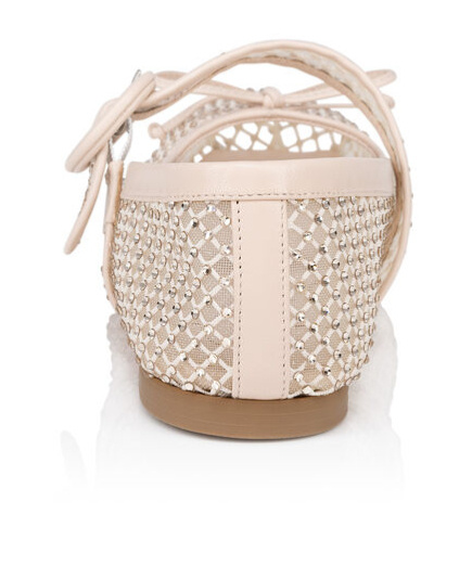 Christian Louboutin Mamastrapitna Crystal Embellished Mesh Flat In Nude