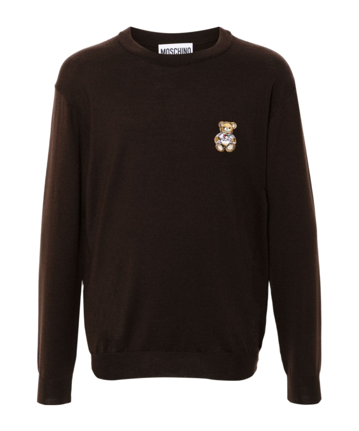 Moschino Ribbed Knit Crewneck Sweater In Black